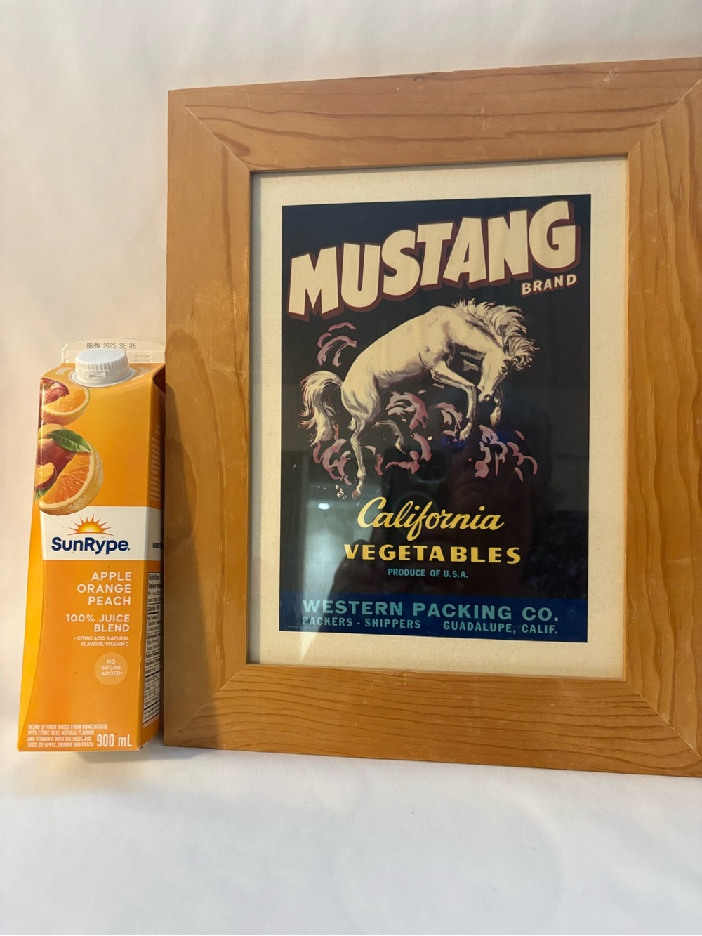 Framed Mustang brand vegetables crate label